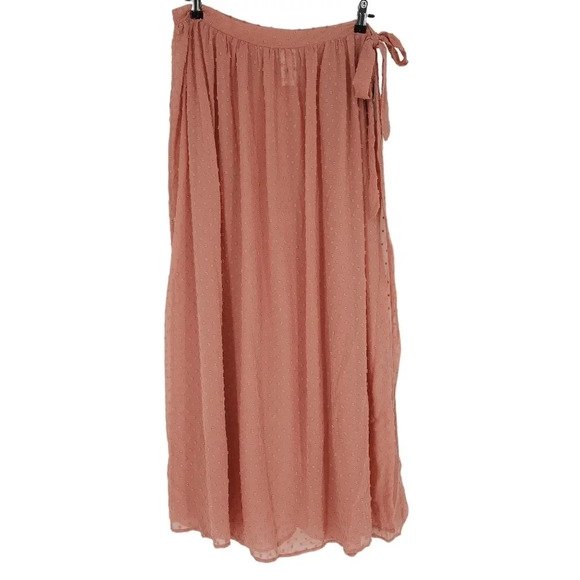Time & Tru Swim Cover Up Wrap Skirt Sheer Pink Swiss Dot Tie Waist Sarong - Picture 1 of 6